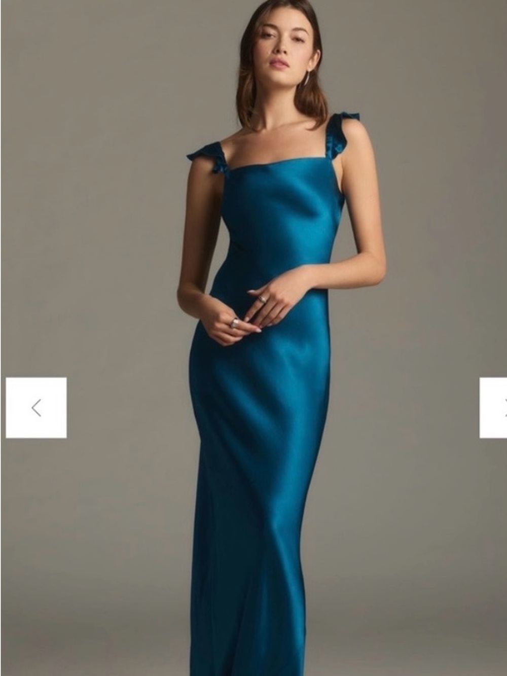 💙NWT Anthropologie Teal Satin Square-Neck Maxi Dress with flutter straps!!💙